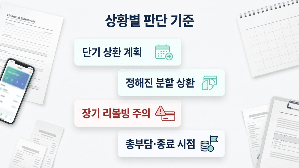 리볼빙과 할부 상황별 판단 기준 이미지