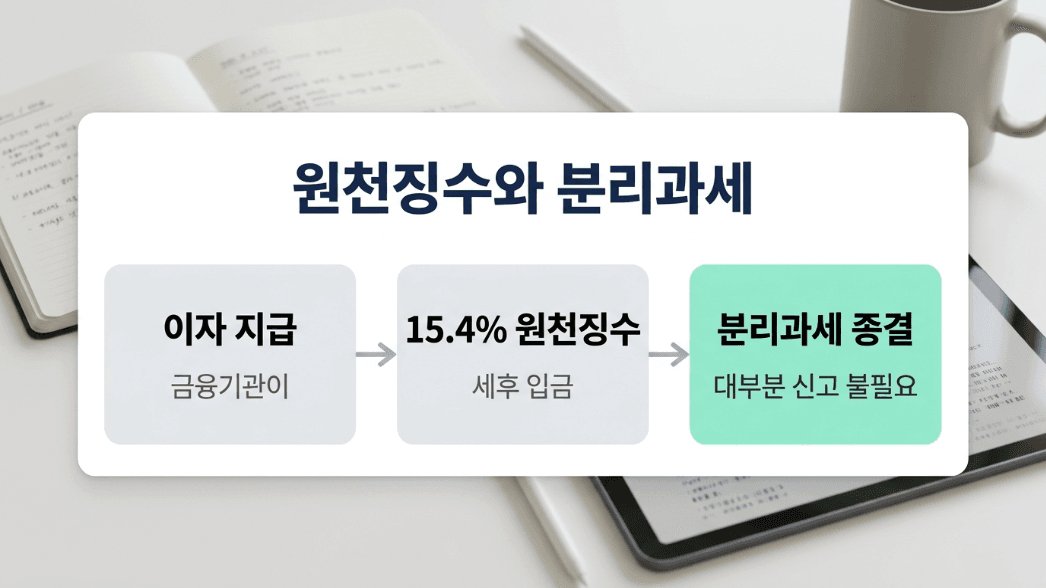 예금 이자 원천징수 분리과세 흐름 카드 이미지