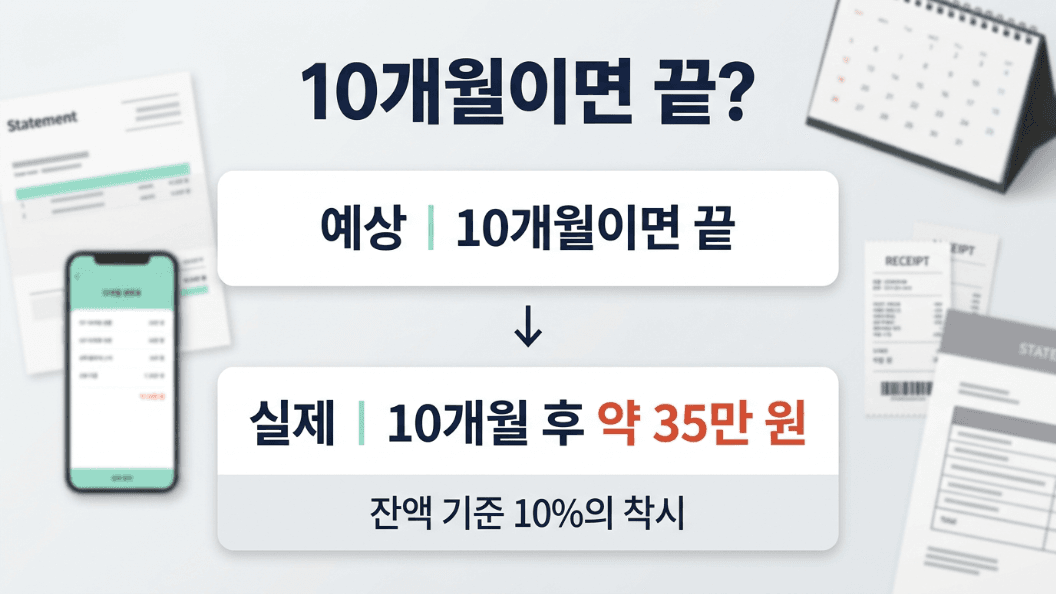 리볼빙 10개월 예상과 실제 잔액 약 35만 원 대비 이미지