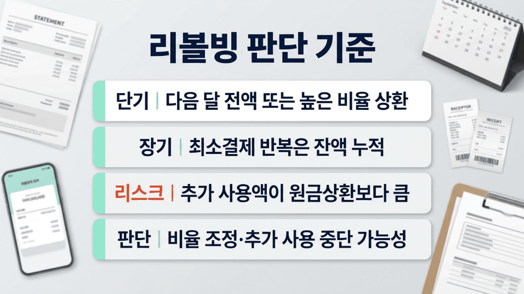 리볼빙 단기 장기 리스크 판단 기준 상황별 이미지