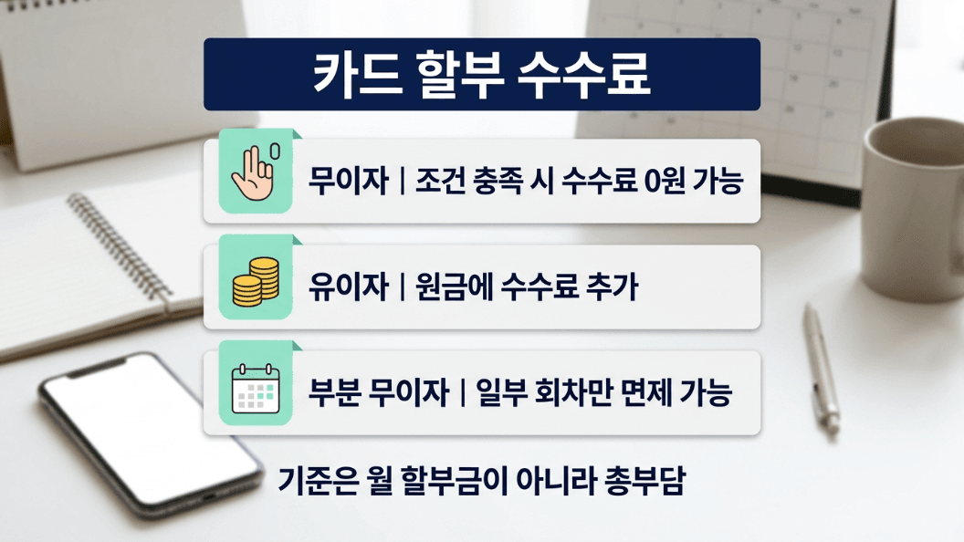 카드 할부 수수료 무이자 유이자 총부담 비교 이미지