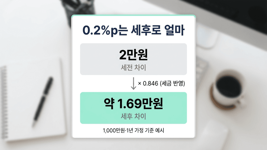 금리 0.2%p 세전 세후 차이 축소 카드 이미지