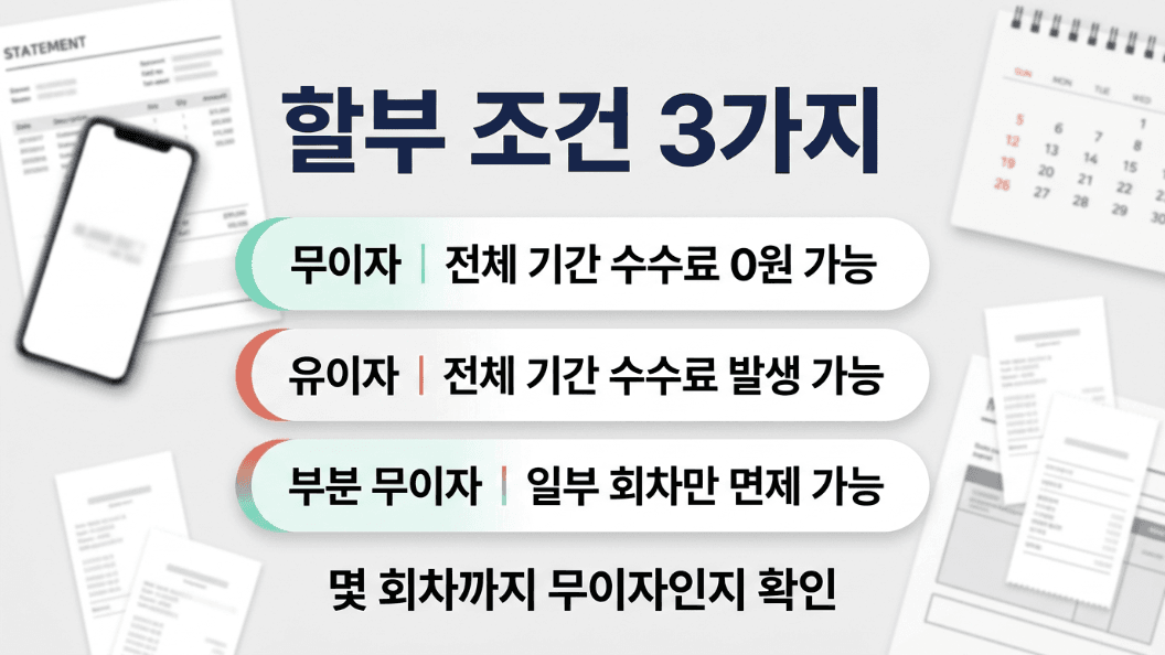 무이자 부분 무이자 유이자 할부 차이 체크 이미지