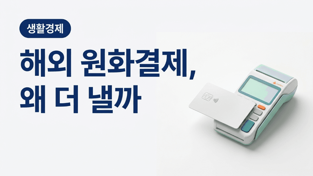 해외 원화결제와 현지통화 결제를 비교하는 카드와 결제 단말기 이미지